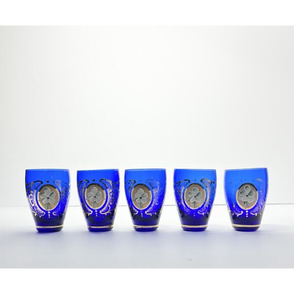 1960s Murano-Style Bohemian Venetian 6-Piece Cobalt Blue Decanter Cordial Set - Picture 10 of 13
